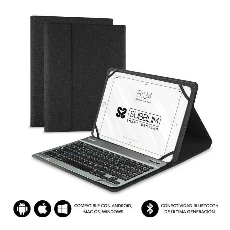 Funda con Teclado Subblim Keytab Pro Bluetooth para Tablets de 10.1"-10.8"/ Negra 8436586741075 SUB-KT2-BT0001