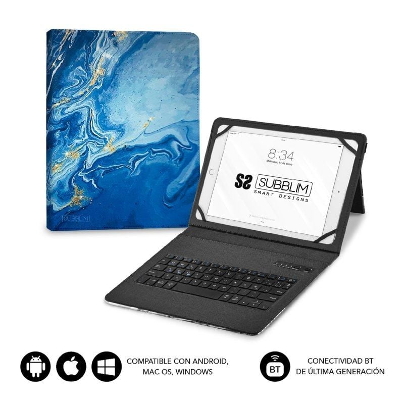 Funda con Teclado Subblim Keytab Pro Bluetooth para Tablets de 9"-11"/ Marmol Azul 8436586742416 SUBKT5-BTTB01