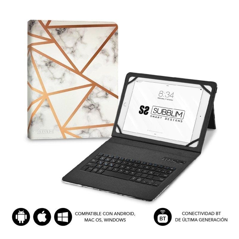Funda con Teclado Subblim Keytab Pro Bluetooth para Tablets de 9"-11"/ Marmol Blanco 8436586742423 SUBKT5-BTTW10