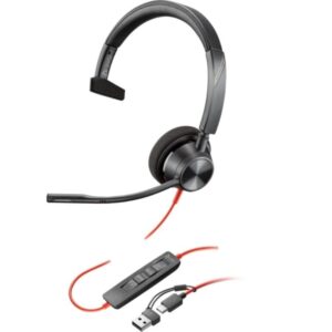 Auricular Poly Blackwire 3310 para Microsoft Teams + Adaptador USB-C/A/ con Micrófono/ USB Tipo-C/ Negro 197498429014 8X216AA