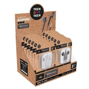 Expositor de Auriculares Tech One Tech EarTECH TEC1003 / con Micrófono/ Jack 3.5/ Incluye 6 Auriculares Blancos y 6 Auriculares Negros 8436546593140 TEC1003